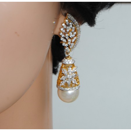  Diamond Pearl Drop Earrings